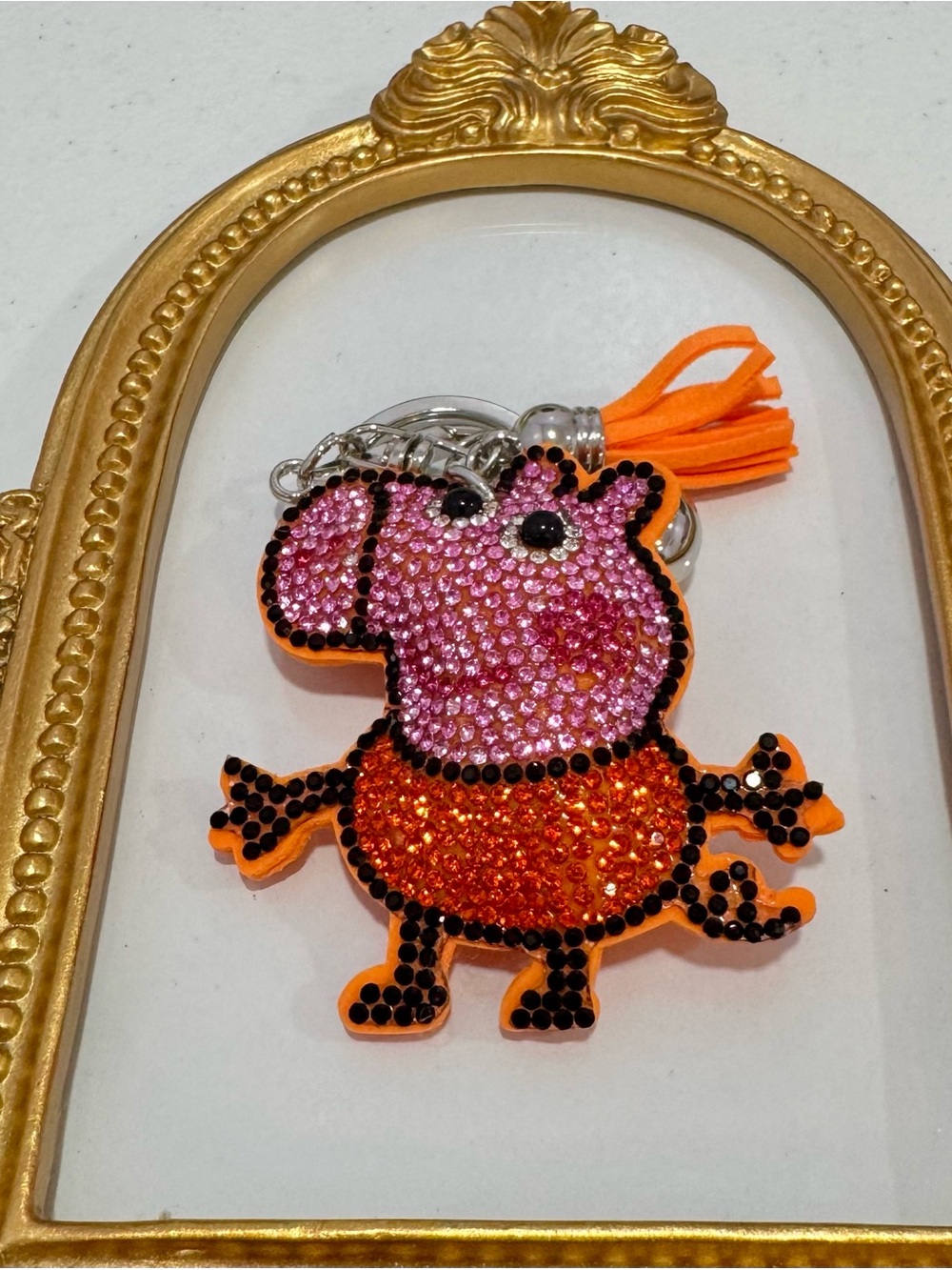 New Sparkling Pink & Orange Peppa Pig Keychain with Tassel